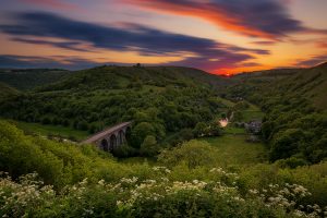 Monsal Head sunset, Derbyshire, Peak District National Park.