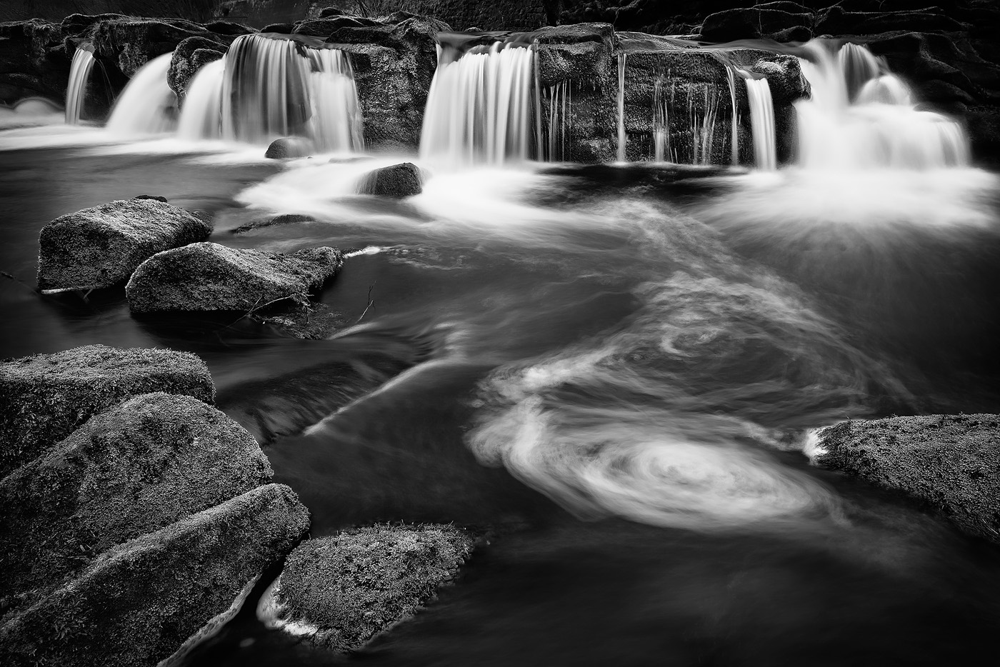 Yorkshire Bridge Waterfall - Peak District black and white Photography
