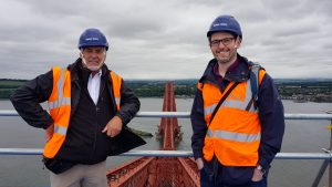 Francis Taylor and Charlie Waite on top of the Forth Bridge