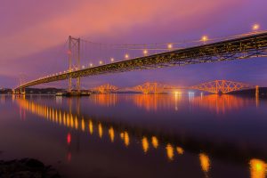 The Forth Road and Rail bridges during the blue hour, I was really lucky to get a calm evening for some nice reflections! - Forth Bridges, Firth of Forth, Scotland.