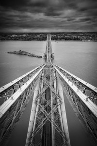 Leading lines of the Forth Rail Bridge, looking towards South Queensferry, Firth of Forth, Scotland.