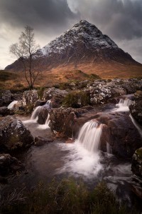 Classic view of Buachaille Etive Mòr with a fresh dusting of snow